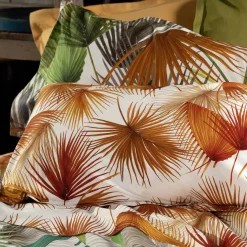 Copripiumino Palmeraie Izylinen double face a due piazze in cotone bianco a stampa felci verde e arancio