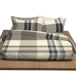 Copripiumino Rhino a due piazze in cotone a fantasia tartan beige grigia e blu 255x200