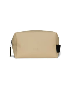 Cosmetic bag color sabbia in tessuto impermeabile effetto metallizzato con scritta logo