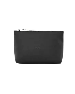 Cosmetic bag nera in tessuto impermeabile effetto gommato con scritta logo