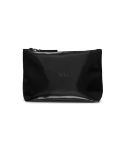 Cosmetic bag nera in tessuto impermeabile effetto lucido con scritta logo