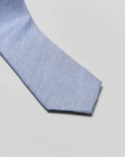 Cravatta azzurra micro armatura in misto seta e lino
