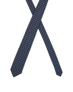 Cravatta blu con micro fantasia azzurra in seta