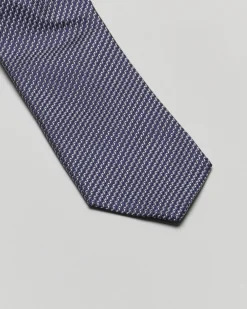 Cravatta blu e grigia micro armatura in pura seta