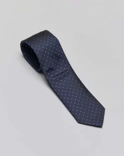 Cravatta blu in misto seta con motivo a pois
