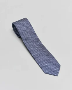 Cravatta blu in seta fantasia micro quadretti