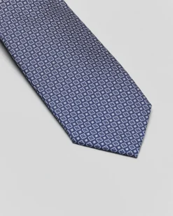 Cravatta blu in seta fantasia micro quadretti