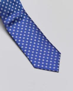 Cravatta blu royal in pura seta a fantasia micro fiori