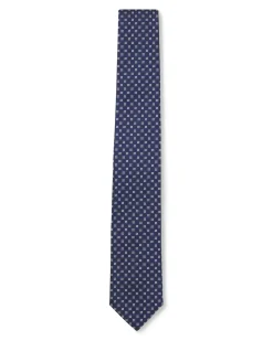 Cravatta Boss blu in misto seta con motivo a fiorellino jacquard