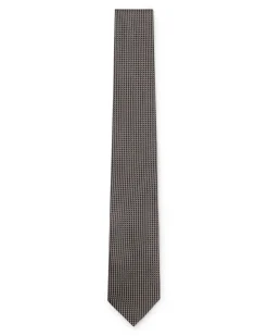 Cravatta Boss color noce in pura seta con micro motivo jacquard