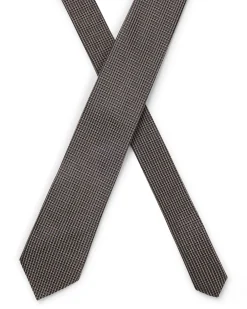 Cravatta Boss color noce in pura seta con micro motivo jacquard