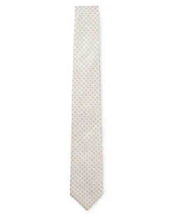 Cravatta Boss panna in misto seta con motivo a fiorellino jacquard