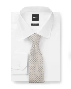 Cravatta Boss panna in misto seta con motivo a fiorellino jacquard