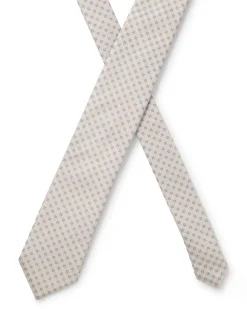 Cravatta Boss panna in misto seta con motivo a fiorellino jacquard