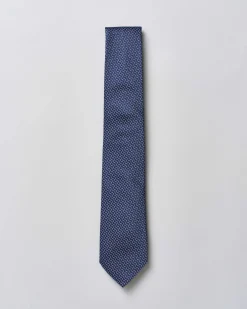 Cravatta Pellizzari blu in pura seta micro cerchietto
