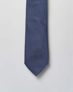 Cravatta Pellizzari blu in pura seta micro cerchietto