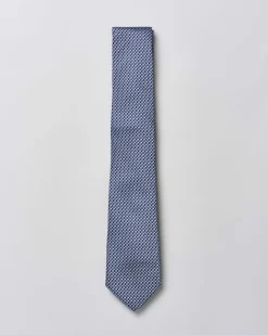 Cravatta Pellizzari blu micro fantasia bi-colore di pura seta