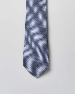 Cravatta Pellizzari blu micro quadretto bi-colore di pura seta
