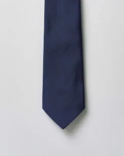 Cravatta Pellizzari blu tinta unita in twill di pura seta