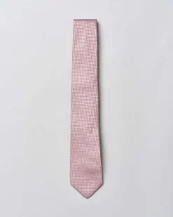 Cravatta Pellizzari rosa micro quadretto di pura seta