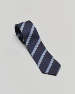 Cravatta regimental blu e azzurra in misto cotone e seta