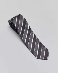 Cravatta regimental nera in pura seta con motivo a righe diagonali e micro pois