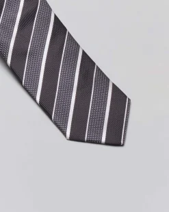Cravatta regimental nera in pura seta con motivo a righe diagonali e micro pois