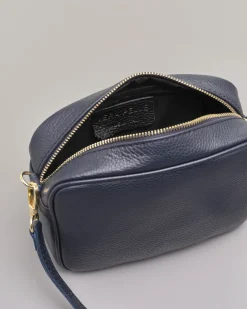 Cross bag blu notte in pelle effetto martellato