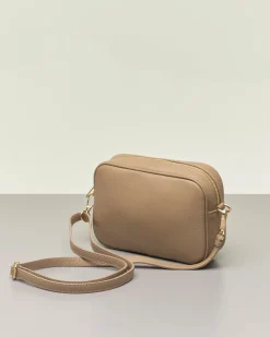 Cross bag color taupe in pelle efetto martellato