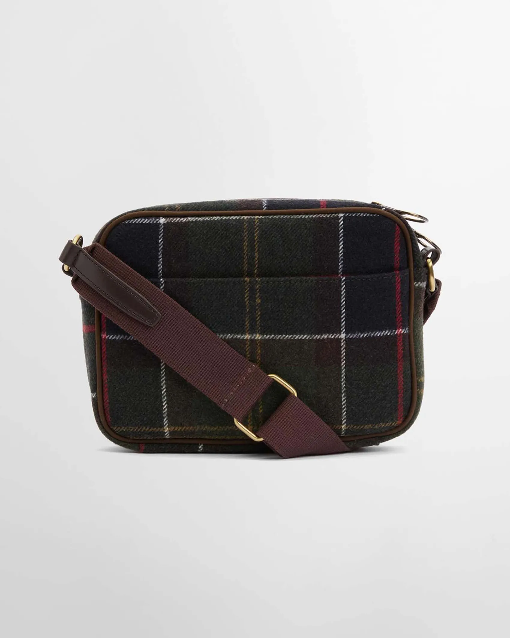 Cross bag Culross Barbour in tartan di misto lana verde e blu e tracolla in tessuto marrone