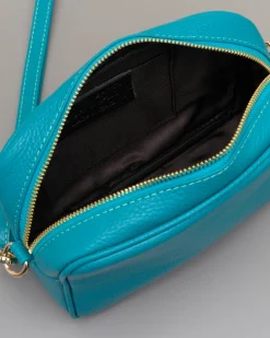 Cross bag turchese in pelle efetto martellato
