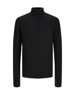 Dolcevita Jack & Jones nero in misto cotone a coste inglesi con maniche raglan