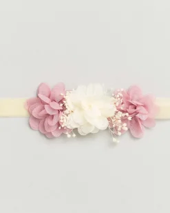 Fascetta avorio con fiori bicolore e decorazioni