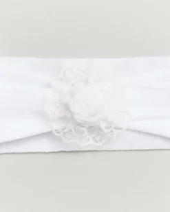 Fascia bianca da neonato con fiore in pizzo