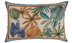 Federa per cuscino rettangolare Mindo in lino con stampa fogliame multicolor