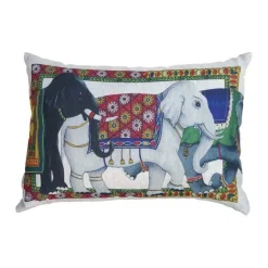 Federa per cuscino rettangolare Angkor in lino a fantasia elefanti multicolor