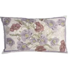 Federa per cuscino rettangolare Poppy in lino a fantasia papaveri viola e bordeaux