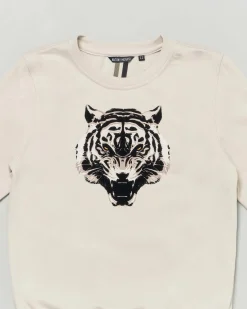 Felpa Antony Morato beige in misto cotone con stampa tigre floccata