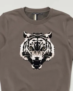 Felpa Antony Morato verde militare in misto cotone con stampa tigre floccata