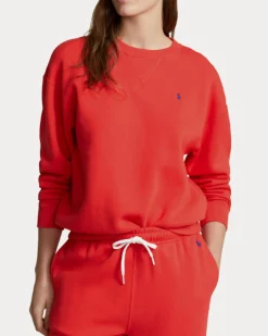 Felpa arancione in misto cotone con logo blu ricamato sul petto