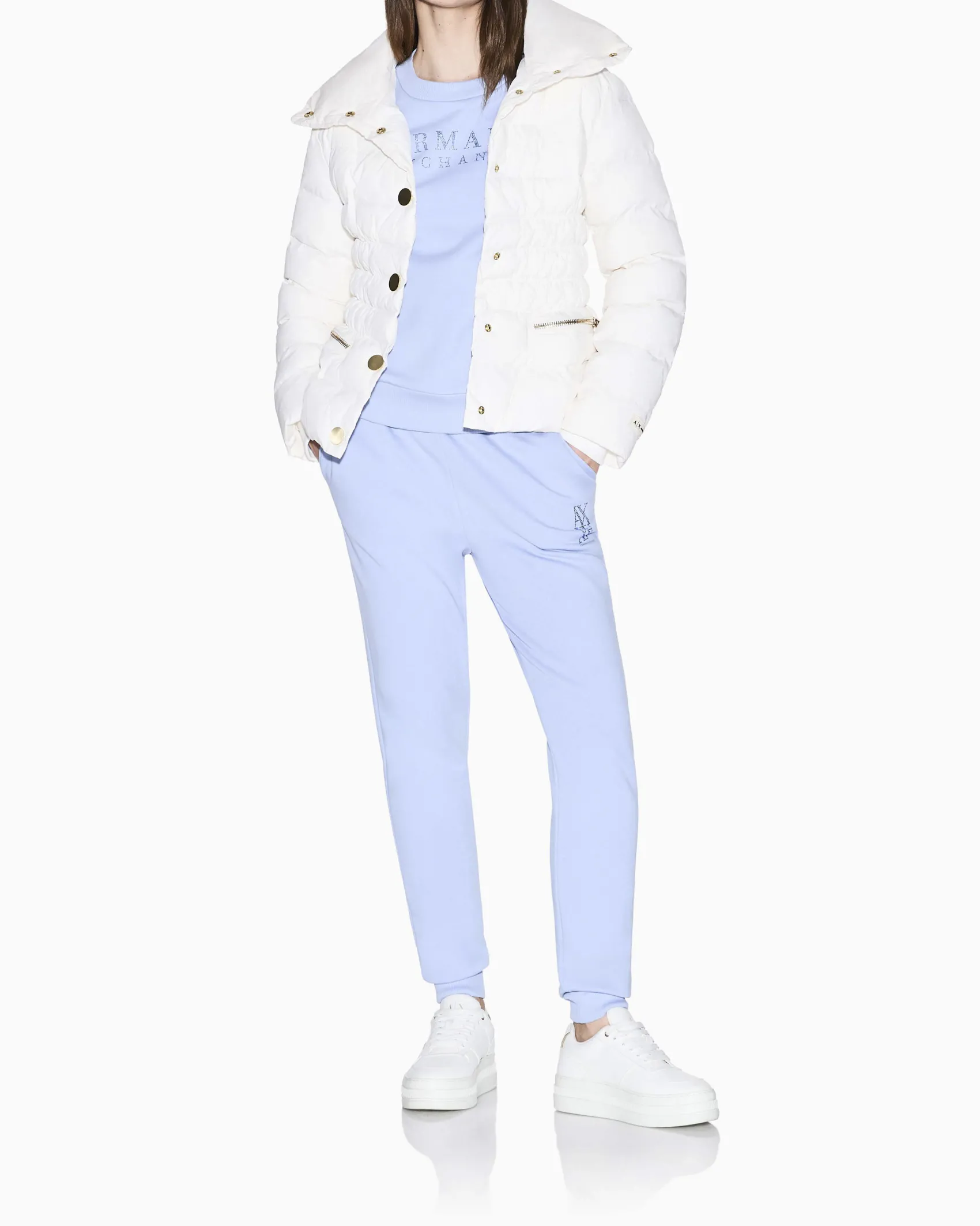 Felpa Armani Exchange azzurra in cotone con dettagli in maglia elasticizzata