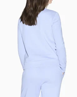Felpa Armani Exchange azzurra in cotone con dettagli in maglia elasticizzata