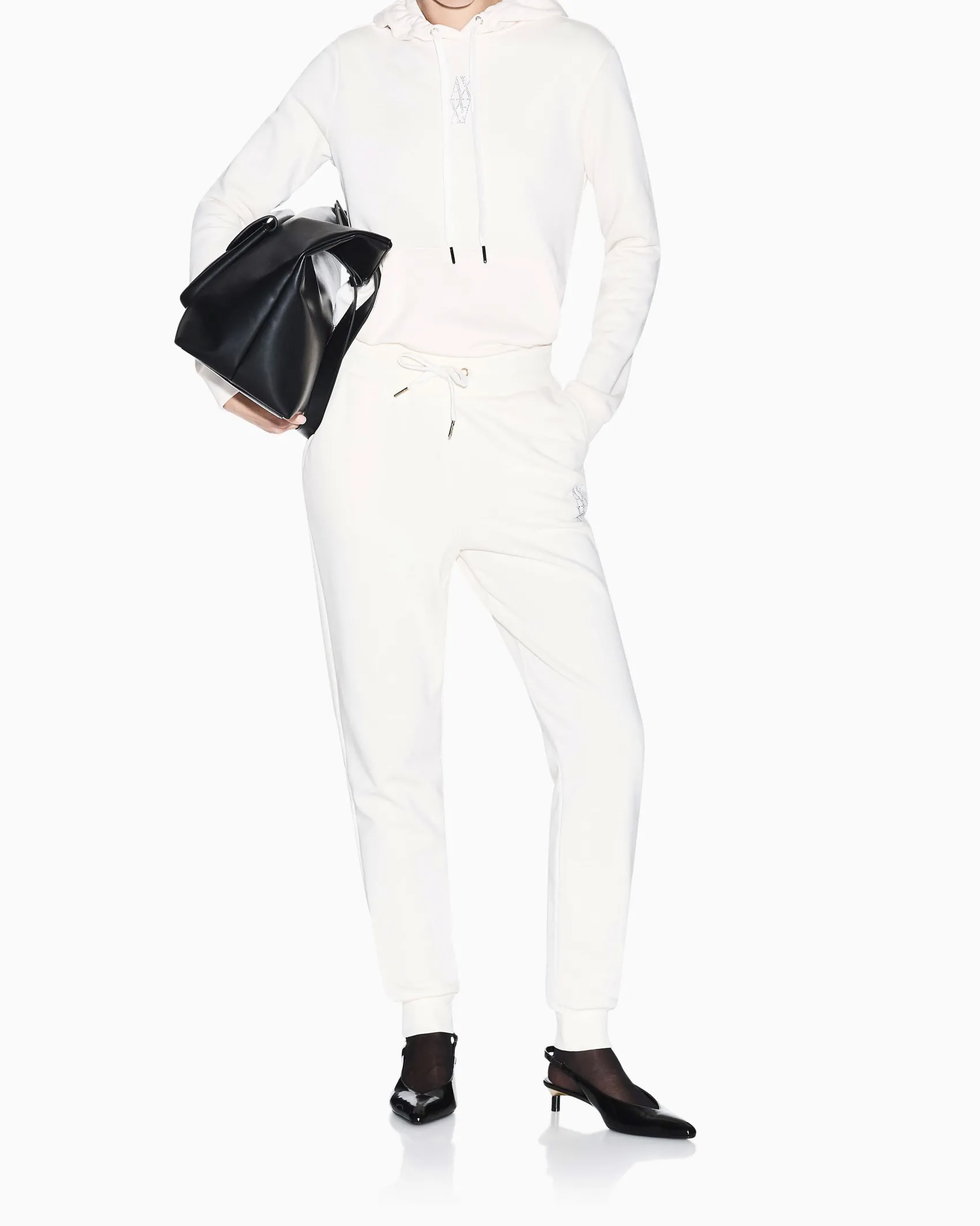 Felpa Armani Exchange bianca in cotone con logo applicato e cappuccio regolabile