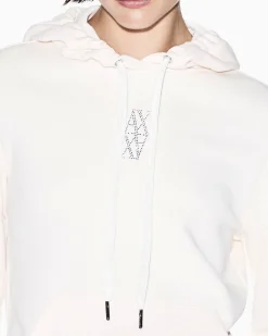 Felpa Armani Exchange bianca in cotone con logo applicato e cappuccio regolabile