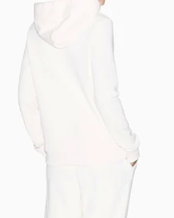 Felpa Armani Exchange bianca in cotone con logo applicato e cappuccio regolabile