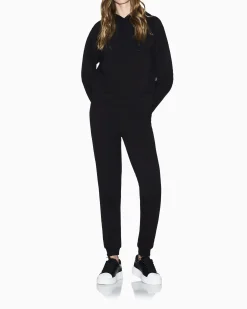 Felpa Armani Exchange nera in misto viscosa con dettagli in maglia di cotone