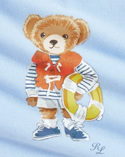 Felpa azzurra Polo Ralph Lauren in misto cotone con stampa Polo Bear e salvagente