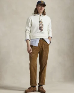 Felpa bianca Polo Ralph Lauren in cotone con cappuccio e maxi stampa Polo Bear frontale