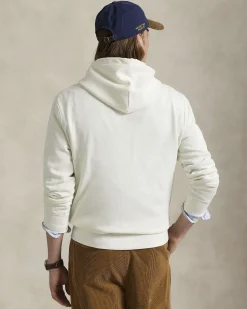Felpa bianca Polo Ralph Lauren in cotone con cappuccio e maxi stampa Polo Bear frontale