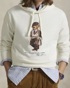 Felpa bianca Polo Ralph Lauren in cotone con cappuccio e maxi stampa Polo Bear frontale